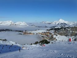 avoriaz vilage panorama with clouds